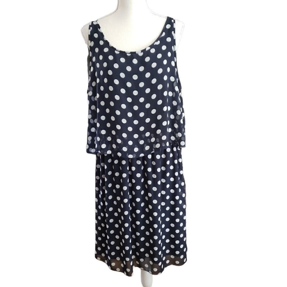Robert Louis Navy White Polka Sleeveless Dress Sz XL